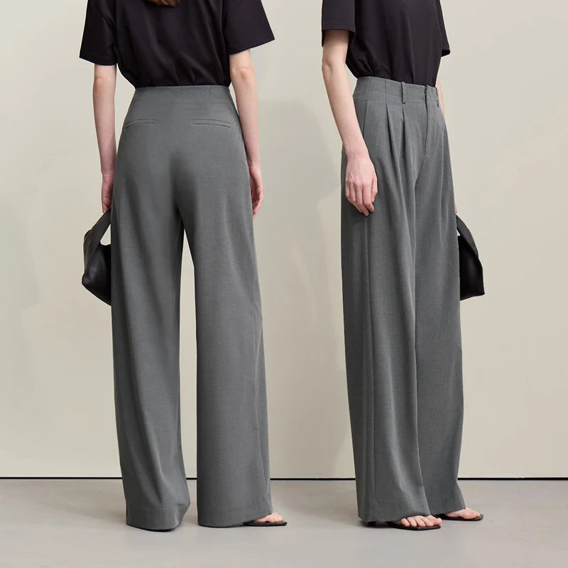 Amii Minimalism Women' S Pants 2026 Spring New Versatile Pleated Loose Wide-leg Pants Solid Color Casual Basic Trousers 12641076
