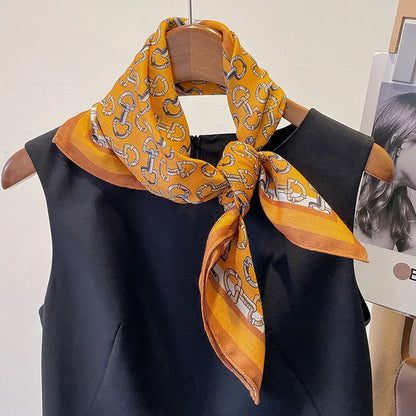 Pure Cotton Womens Printed Scarf - Fashionable Square Foulard for Neck and Hair