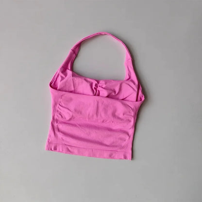 2PCs Peach High Waist Belly Hip Lifting Sports Bras Shorts Suit Gathering Shock-proof Neck Halter Yoga Suit Running Fitness Set