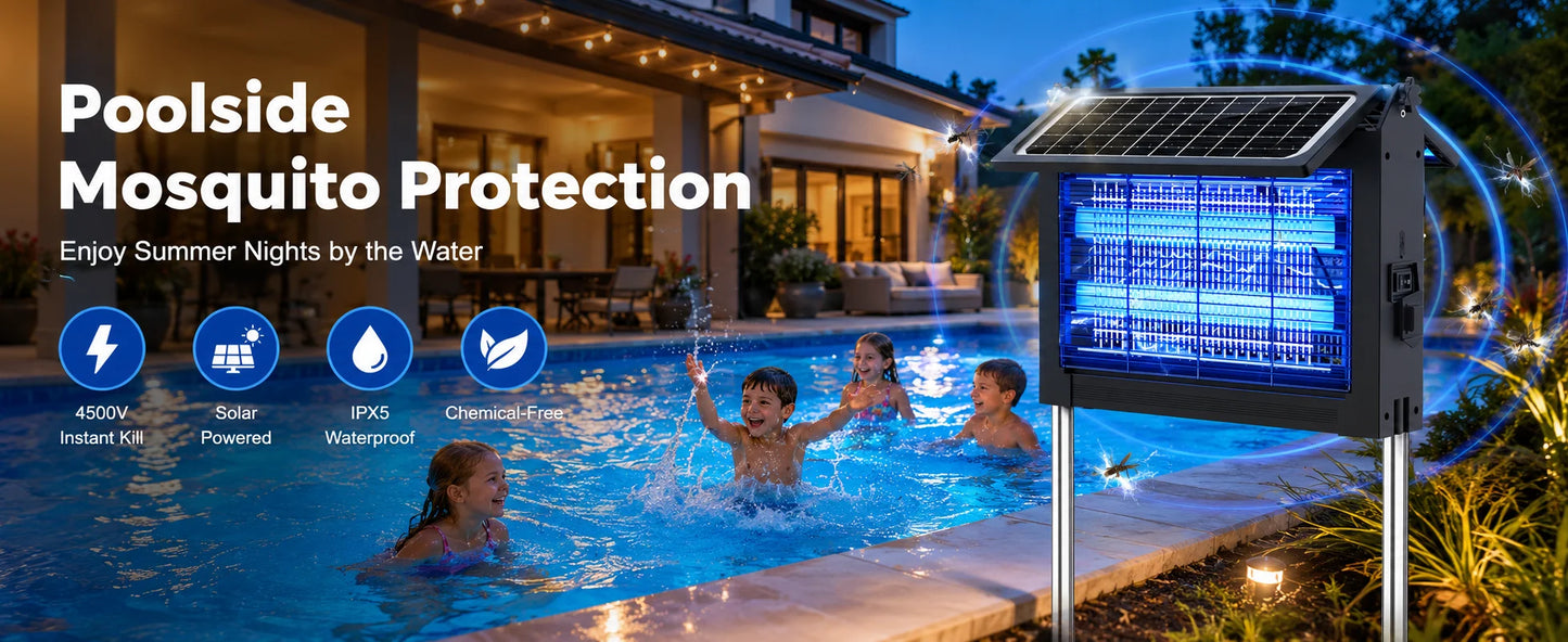 Solar Bug Zapper Outdoor, 4500V Electric Mosquito Zapper with Dual Solar Panels & USB Charging, IPX5 Waterproof Fly Trap
