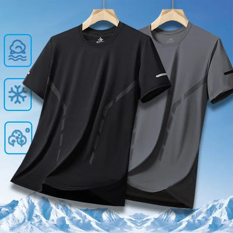 Men's Ice-Silk T-Shirt – Quick-Dry Breathable Round-Neck Tee (Plus Size)