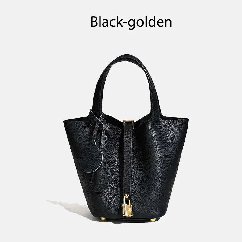 Women Leather Bucket Bag - Genuine Leather Handbag | Large Tote Bag With Silver Hardware