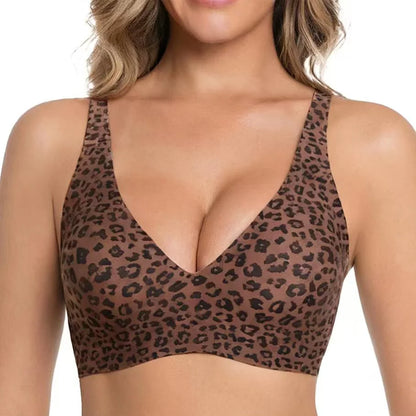 Deep V Jelly Bras Wireless Comfortable Bra Supportive No Underwire Bras Tshirt Push Up Bralette Pink Leopard Plunge Seamless Bra