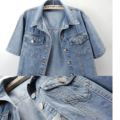 Fashionable New Versatile Short Sleeved Denim Jacket for Women Loose Korean Version Top Small Shawl Cardigan for Outerwear