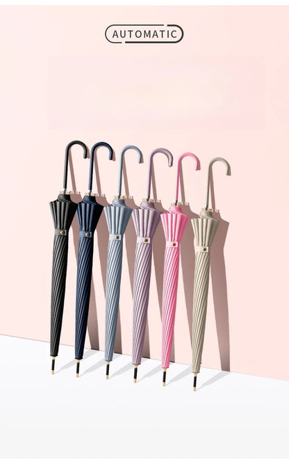 Japanese Long Handled Umbrella Ins for Both Sunny and Rainy Use, Black Glue Large Size Storm Resistant 16 Bone Automatic Waterpr