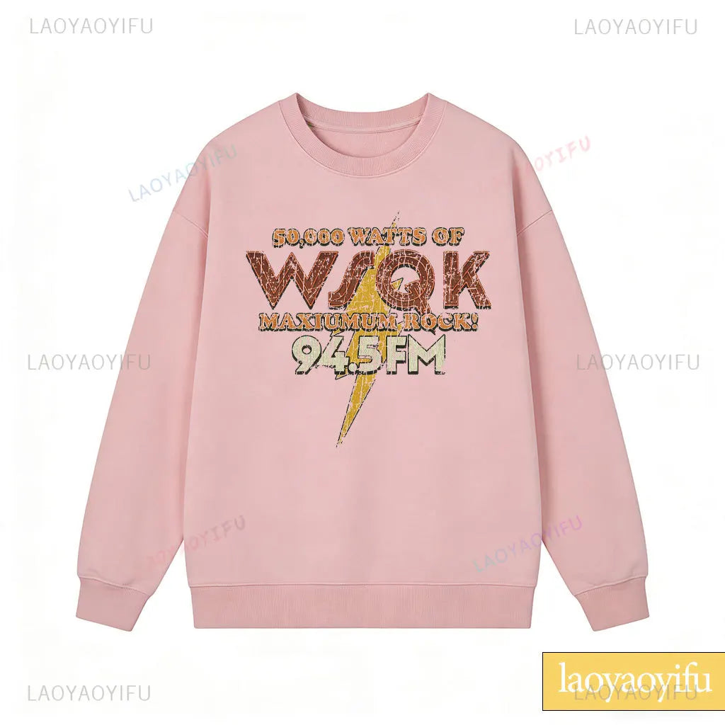 WSQK The Squawk 94.5 FM Radio Sweatshirt Wsqk Unisex Sweatshirts Vintage Sci-fi Crewneck 80s Nostalgic Sweater Retro Shirt Gift