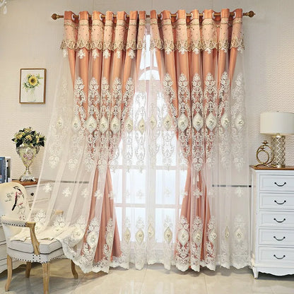 Luxury Embroidered Curtains - Vintage Style Floral Window Drapes With 3D Relief Pattern
