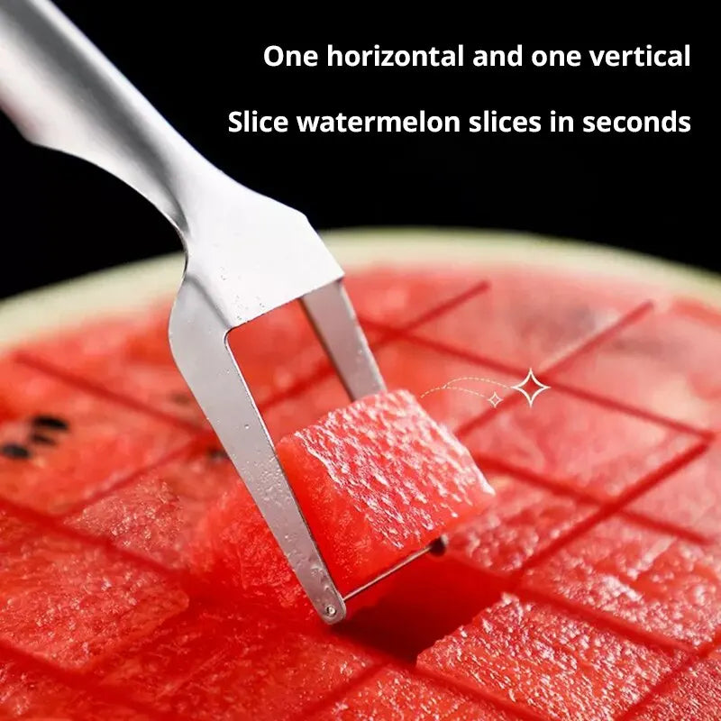 2-in-1 Watermelon Slicer & Fork – Stainless Steel Fruit Cutter