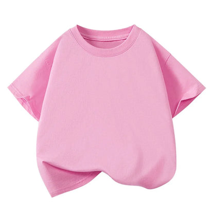 Children's Pure Cotton Short-Sleeved Solid Color Sports Casual Round-Neck T-Shirt Summer Breathable Soft Kid's Basic Top