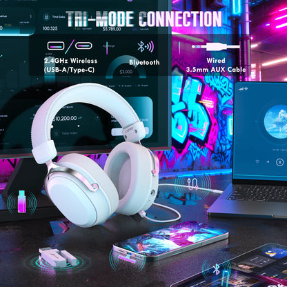 ATTACK SHARK L30 Pro Wireless Gaming Headset with 2.4Ghz/BT/Wired, Long Battery Life with Detachable Microphone 7.1 Surround Sou