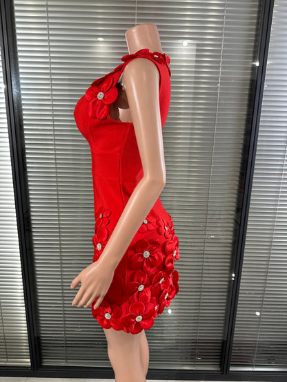 Glamorous Sexy Crystal 3D Flowers Emmbellished Deep V-neck Sleeveless High Waist Evening Party Bandage Mini Dress