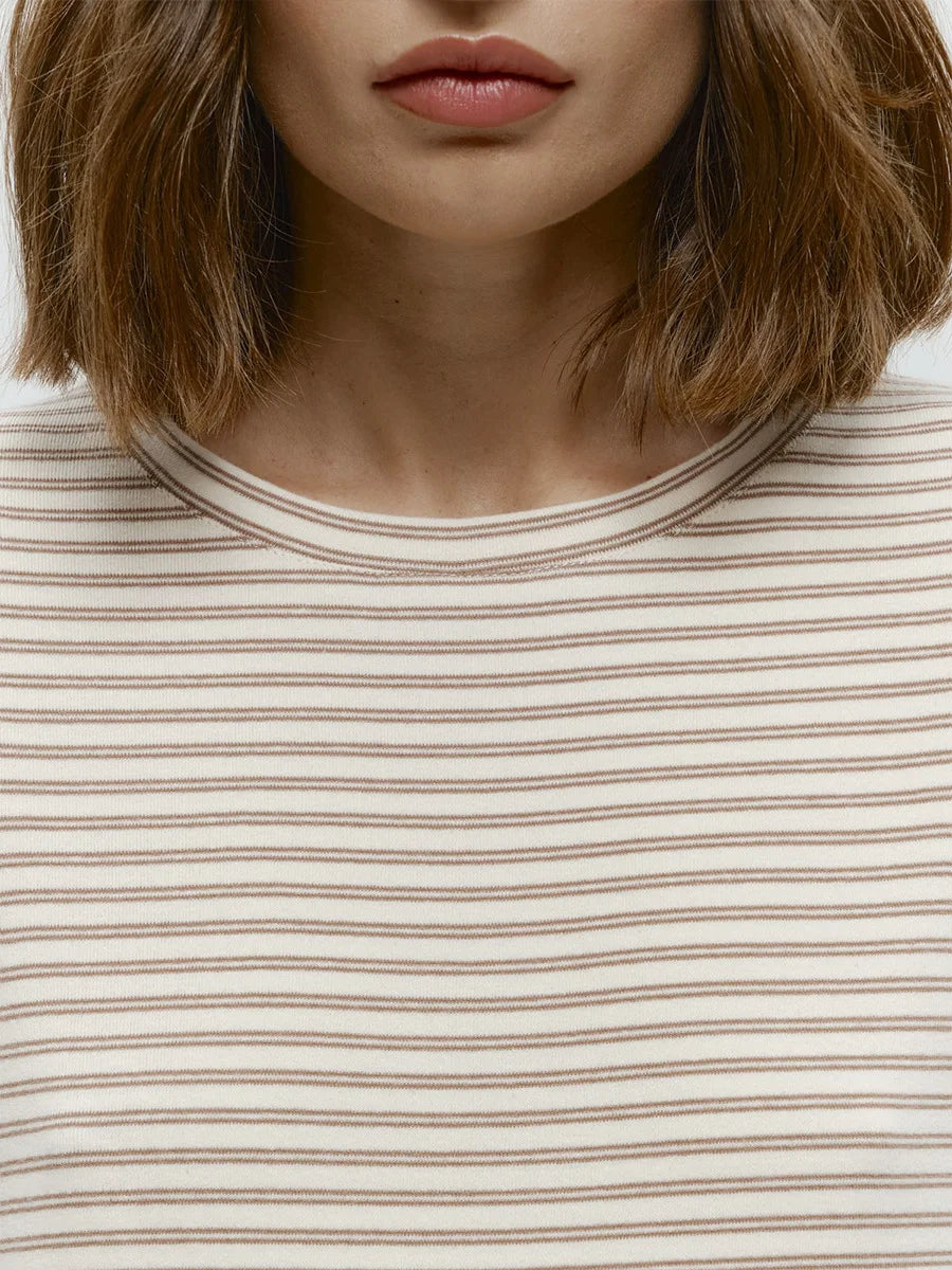 Bornladies Autumn New Fashion Women Cotton Striped Long Sleeve T Shirt Office Casual Simple Round Neck Pullover Tops & Tees