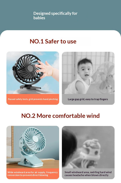 HOMEFISH Portable Rechargeable Clip Fan 720° Rotatable Hanging Fan with Night Light Air Cooler for Outdoor Camping Ventilador
