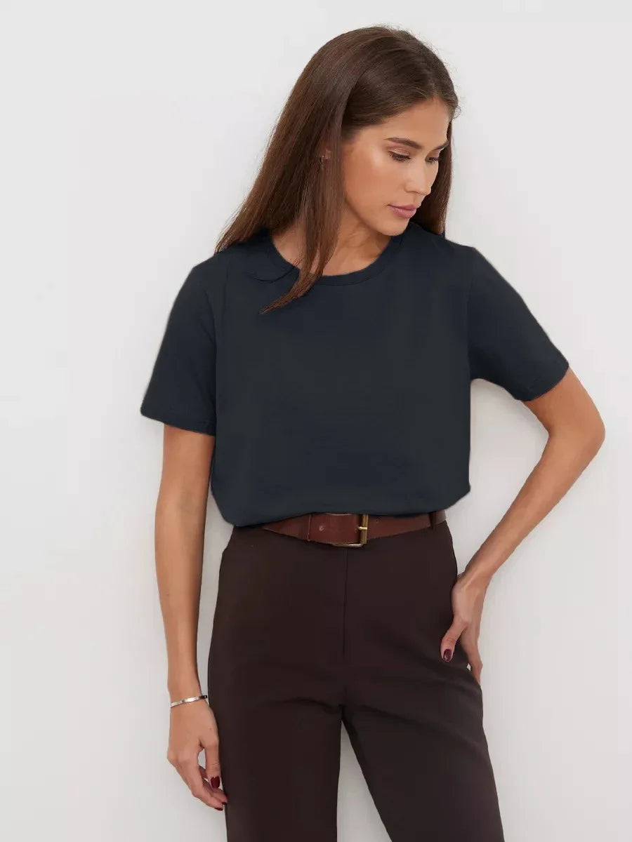Cotton Summer Womens T-Shirt - Short Sleeve Loose Basic Top
