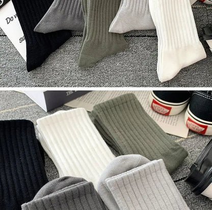 Mens Black  White Warm Socks Set - 5 Pairs Autumn Winter Sport Short Socks - ZOOMNSTORE