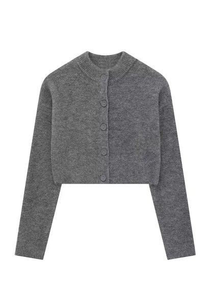 HH Women Cropped Knit Cardigan Sweater Single Breasted Long Sleeve O Neck Coat Elegant Solid Outerwear Female Chic Top