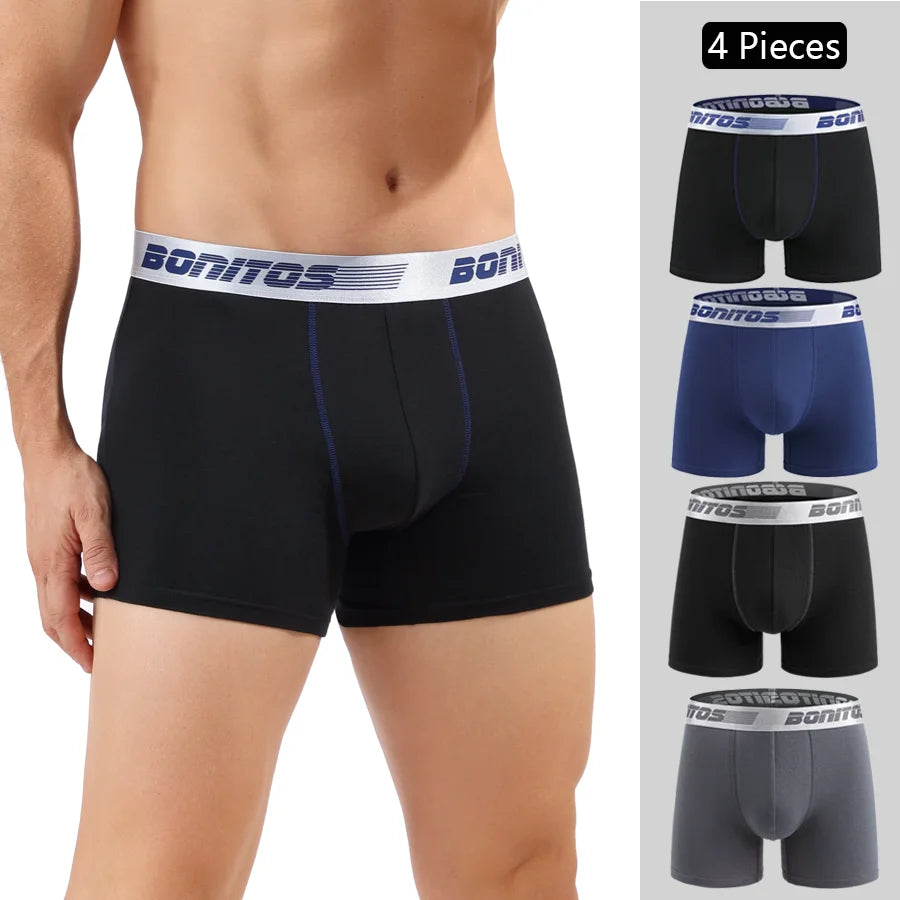 Mens Cotton Boxer Shorts - 4-Pack Underwear Set Soft and Comfortable