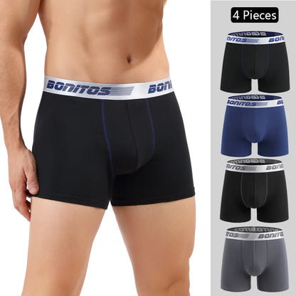 Mens Cotton Boxer Shorts - 4-Pack Underwear Set Soft and Comfortable