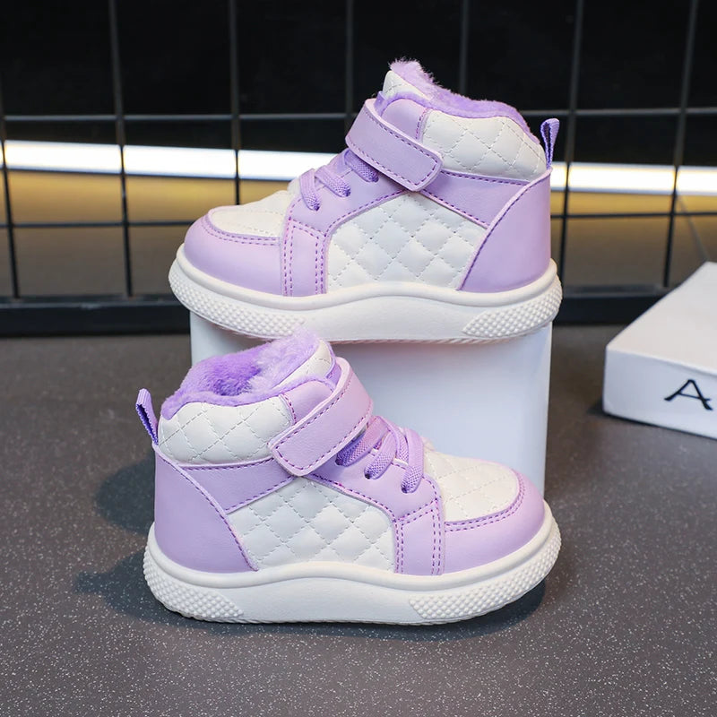 Fleece Lined Sports Shoes – Warm Kids Winter Sneakers with EVA Outsole