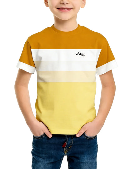 New Striped Short-sleeve T-shirt for Boys and Girls, Summer Colour-block Casual Top, Versatile Basic Shirt for Older Children