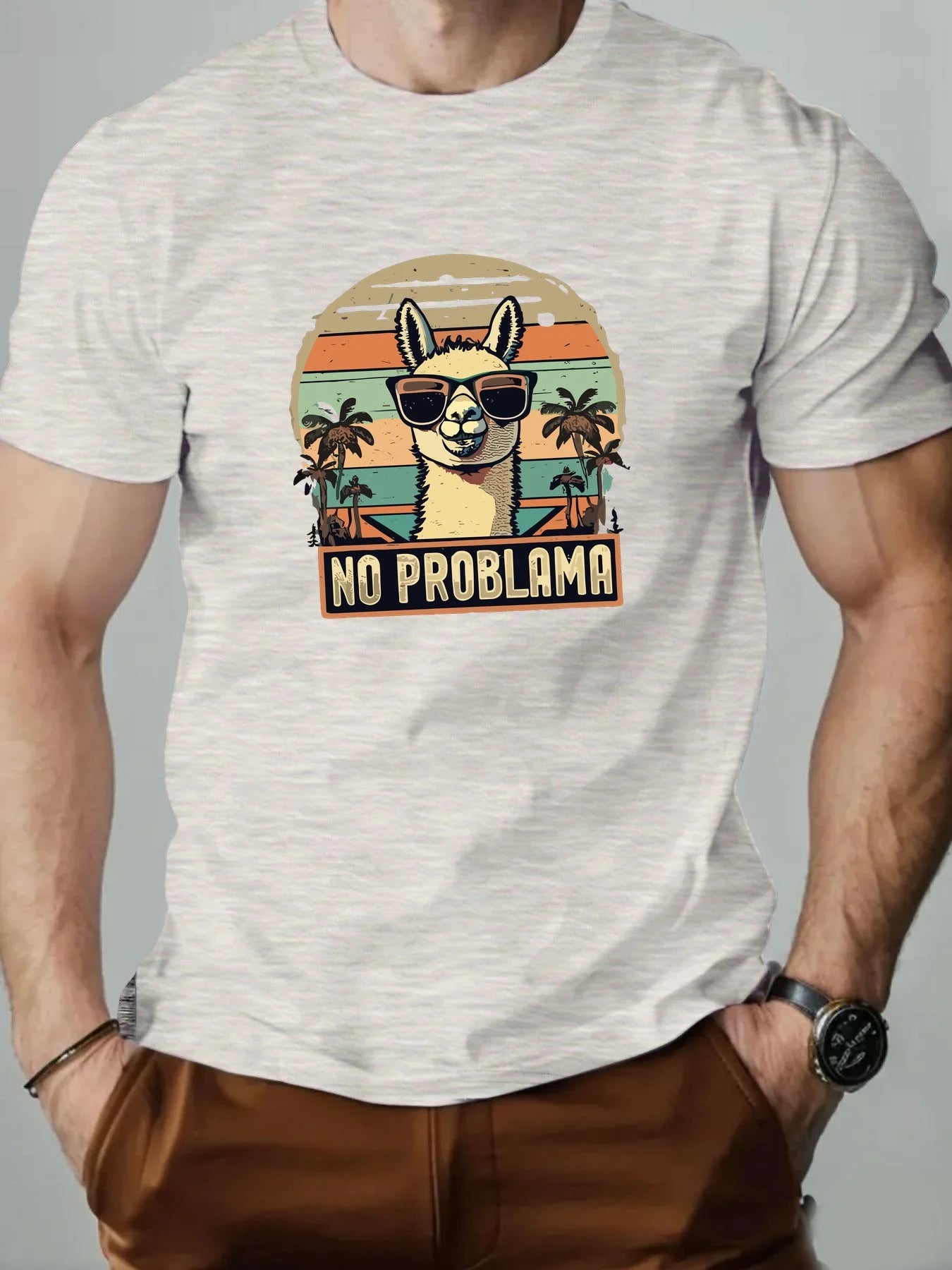 No Problem At All. Alpaca Print 100% Cotton Men Woment T-shirt Summer Autumn Daily Sports Party Casual Loose Street Short Sleeve