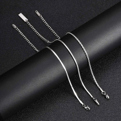 3pcs Men Thin Chain Bracelet,Never Fade Silver Color Twist Chain Wristband,Stylish Punk Jewelry Gift for Husband Father Son