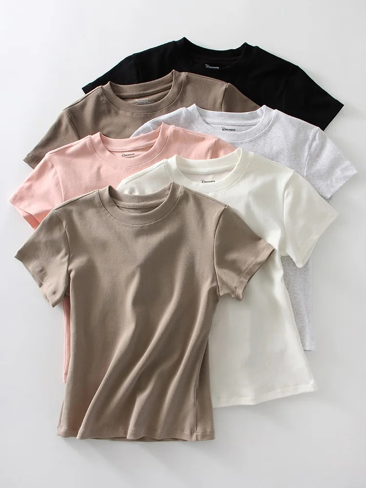 Basic T Shirts Women Cotton Slim Fit White Tops Summer Black Tees Crew Neck 100% Cotton T Shirt For Women Plain T-shirts Soft