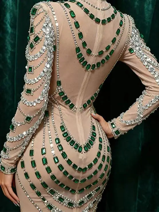 Luxurious Mini Dress Women Transparent Rhinestones Bodycon Singer Bar Club Shiny Short Dress Celebrity Party Evening Stage Costu