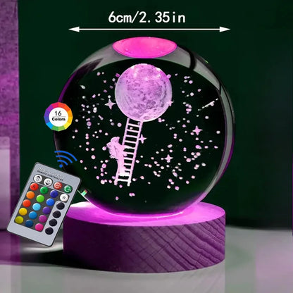 3D Crystal Ball Night Light – USB Powered Lamp With Remote Control & Wooden Base