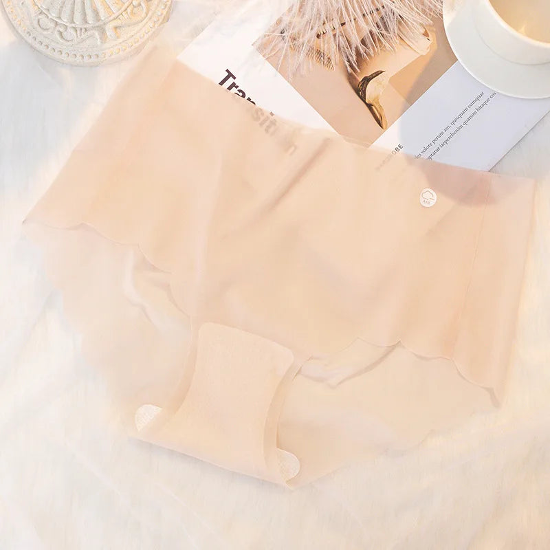 3PCS Women Summer Panties Sexy Lingerie Ice Silk Quick Drying Briefs Female Seamless Solid Color Underpants Cool Panties