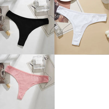 3PCS Cotton Blends T-back Briefs Women's Sexy Low rise Thong Panties L-2XL Plus Size  Simple Breathable Underwear Solid Panty