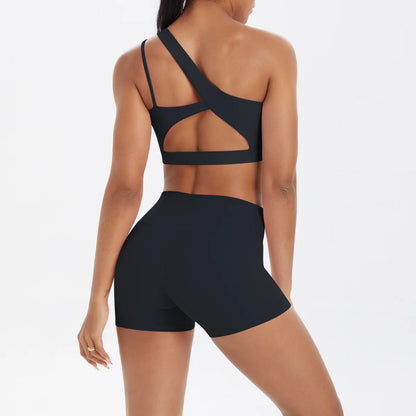 JUREN Yoga Clothes Set 2 Piece Gym Sports Shorts Set Women Tracksuit High Waist Shorts Fitness Suit Running Bra Workout Outfits