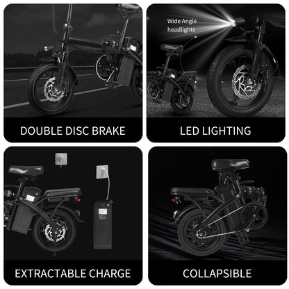 1Year Warranty 500W Adult Electric Bike 20MPH 48V10.4Ah with Dual Disc Brake 14 Inches Folding Electric Bike 22 Mile Range