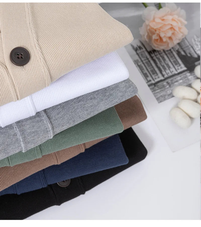 BROWON New Knitted Sweater Cardigan Men 2026 Autumn Solid Casual Man Clothes Korean Fashion 80% Cotton V-Neck Collar Sweater Men