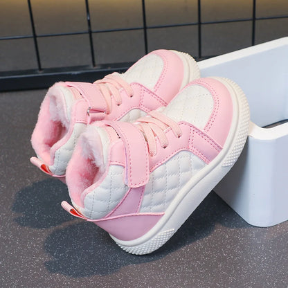 Fleece Lined Sports Shoes – Warm Kids Winter Sneakers with EVA Outsole