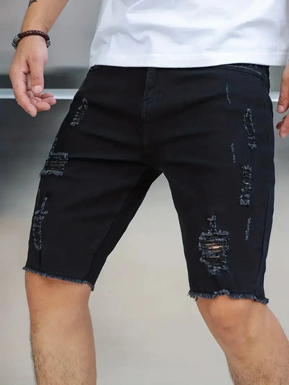 Men's Denim Shorts – Slim Straight Ripped Jeans Black Stretch Casual Summer Wear