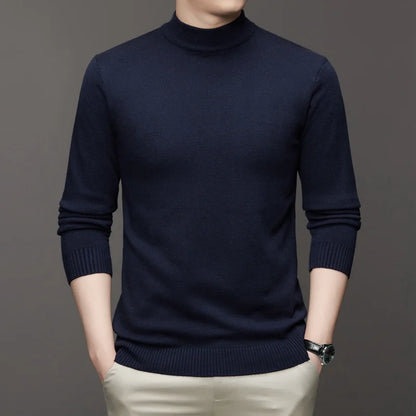 New Sweatwear Men's Half Neck Basic Solid Color Sweaters Round Neck Elastic Pullovers Warm Autumn Knitted Oversized Sweater Men