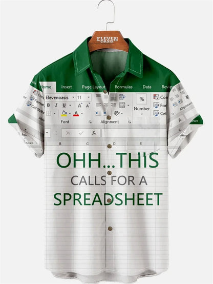 Fun Excel Spreadsheet 3D Print Sport Quick-dry Men Women Shirts Casual Vacation Button Design Creative Y2K Work Short Sleeve Top