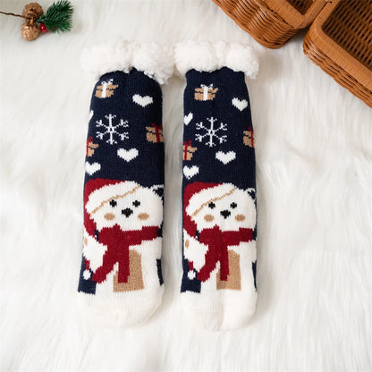 New Winter Kids Cartoon Christmas Socks Boys Girls Thicken Cotton Warm Floor Children Sock Non-Slip Thermal Cute Family Socks