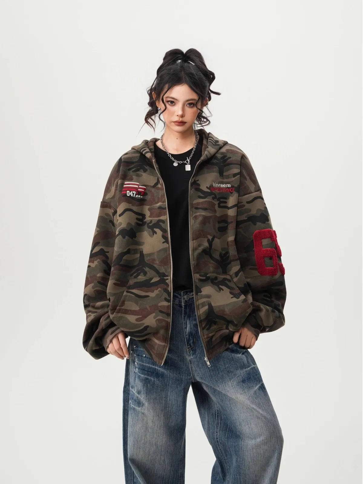 American High Street Camouflage Open Cardigan Hoodie For Men Women Spring Autumn Fashion Couple Zipper Jacket Loose Streetwear