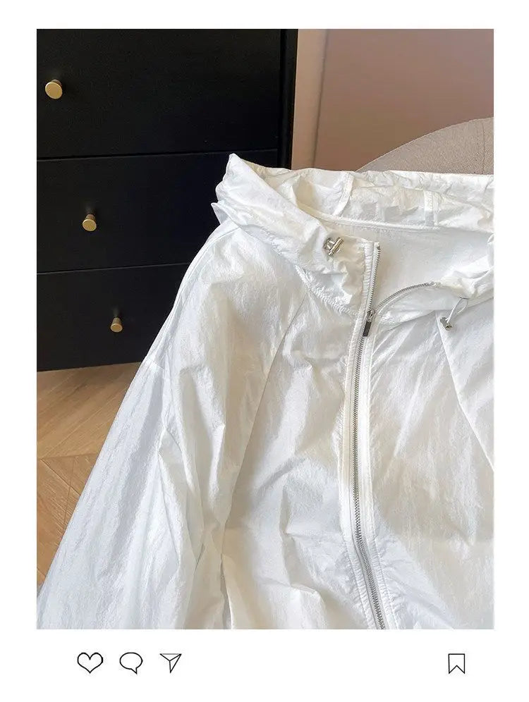 Women Solid Color Hooded Sun Protection Jacket Loose Breathable UV Protection Summer Coat S-4XL