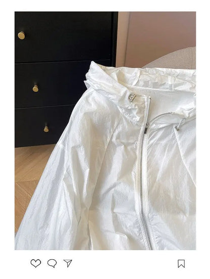 Women Solid Color Hooded Sun Protection Jacket Loose Breathable UV Protection Summer Coat S-4XL