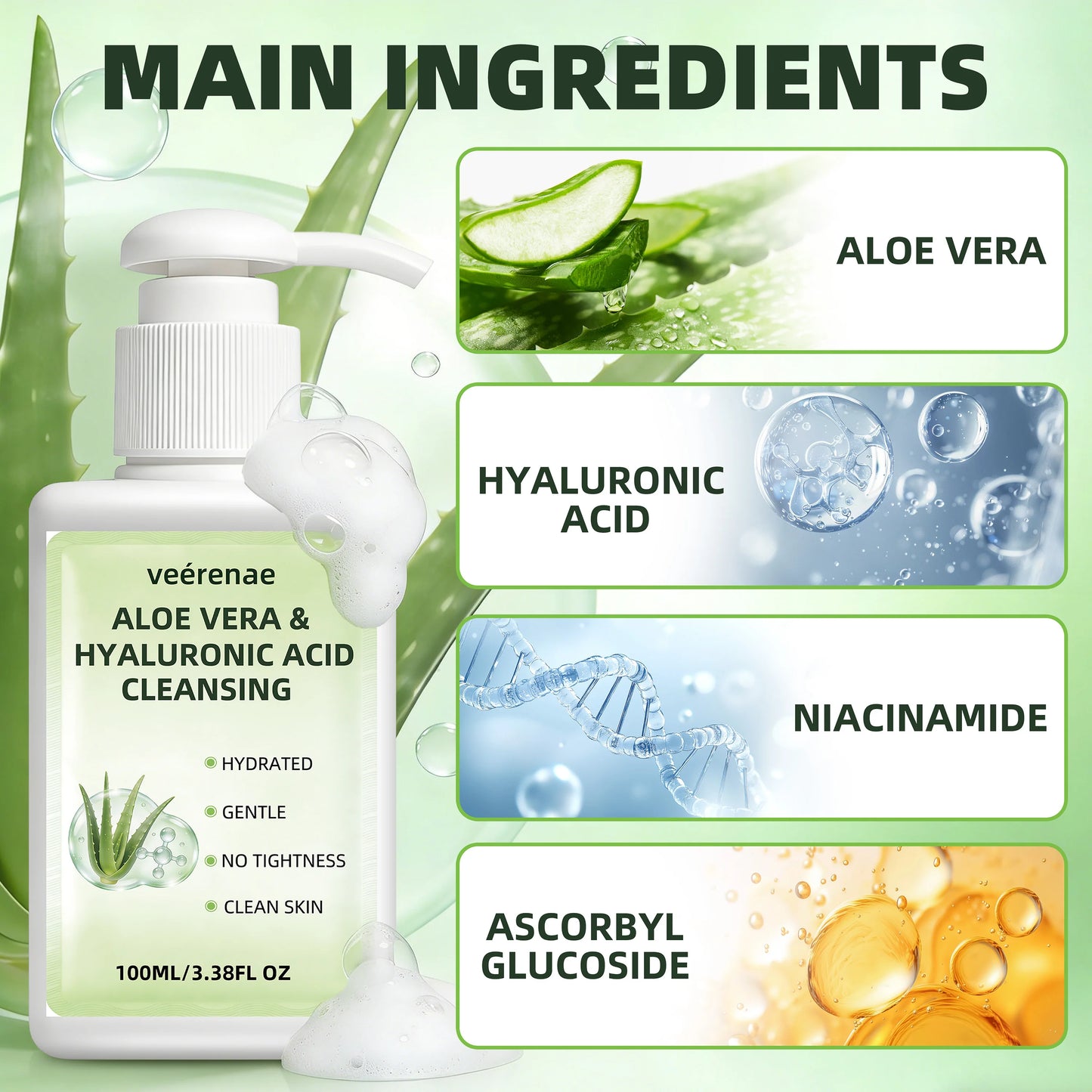 ALOE VERA HYALURONIC ACID CLEANSING | Gentle Deep Pore Moisturizing Face Wash | All Skin Types | Daily Morning & Night Use