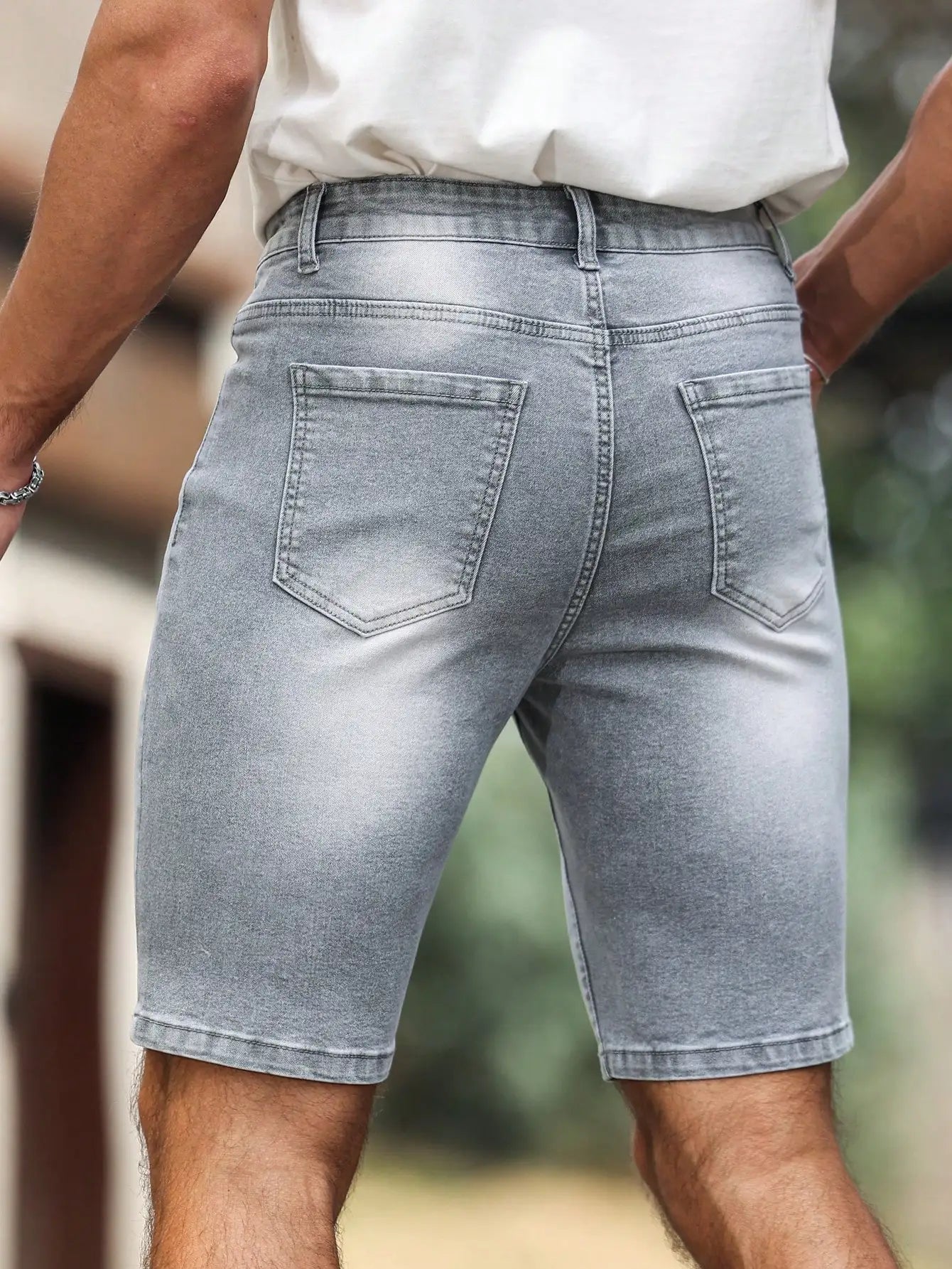 Men's Denim Shorts – Gray Skinny Fit, Knee Length Casual Summer Shorts