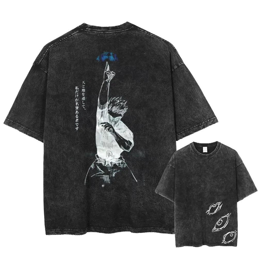 Jujutsu Kaisen T Shirt Men Women Tshirt Gojo Satoru Washed Cotton T-shirt Clothing Summer Short Sleeve Oversized Tees Streetwear