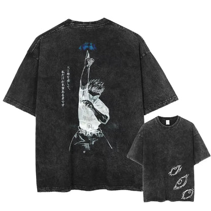 Jujutsu Kaisen T Shirt Men Women Tshirt Gojo Satoru Washed Cotton T-shirt Clothing Summer Short Sleeve Oversized Tees Streetwear