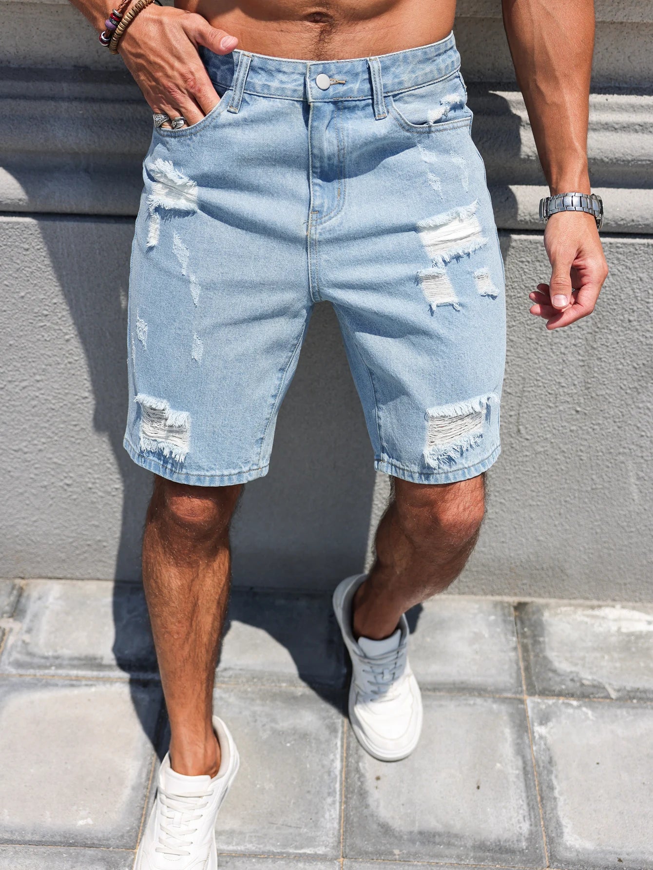Men's Denim Shorts - Casual Summer Loose Fit Knee Length Jeans With Zipper Fly