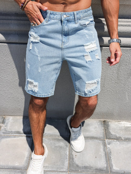 Men's Denim Shorts - Casual Summer Loose Fit Knee Length Jeans With Zipper Fly