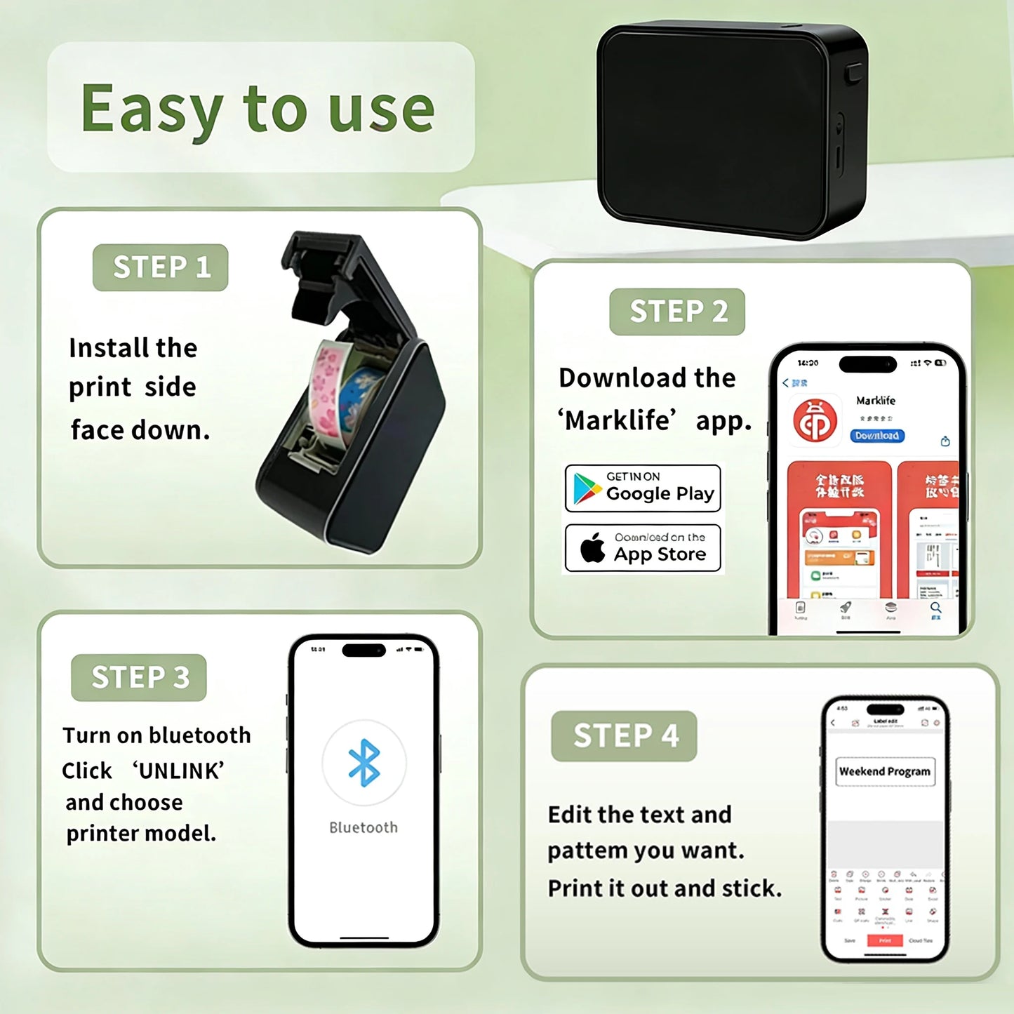 Marklife P15 Mini Thermal Printer Bluetooth Label Printer For Gift/Price/Tag/Sticker/Marking/ Home/Office/ School As D110/D30
