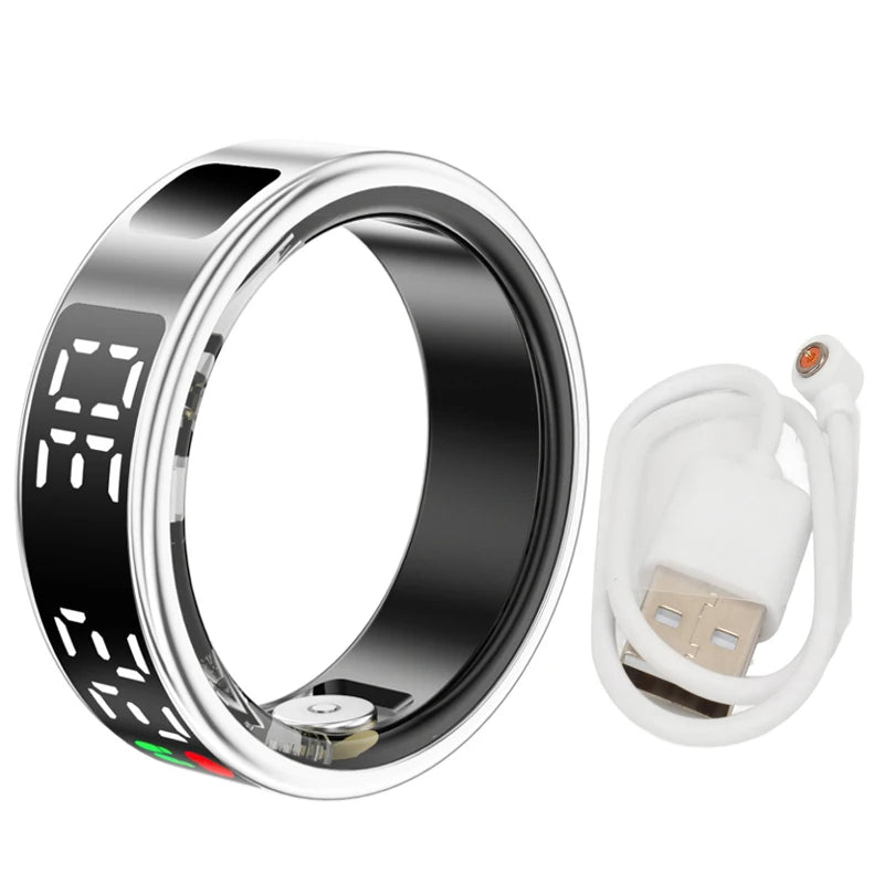 Fitness Sleep Smart Ring LED Display Screen Heart Rate Blood Oxygen Monitoring Outdoor Sports Modes IP68 & 5ATM Waterproof Ring